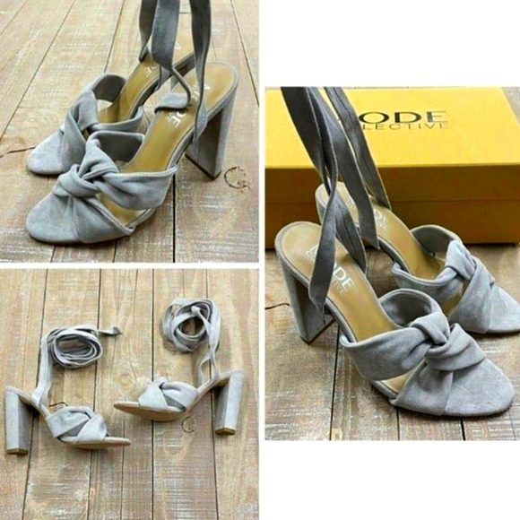 Lace Up Gladiator Block Heels Boho Bougie Suede Oyster Grey Designer 9.5 NIB - Picture 2 of 12